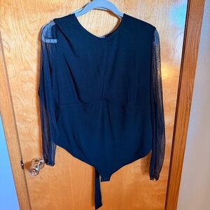 Adore Me Black Bodysuit with Mesh Long Sleeves